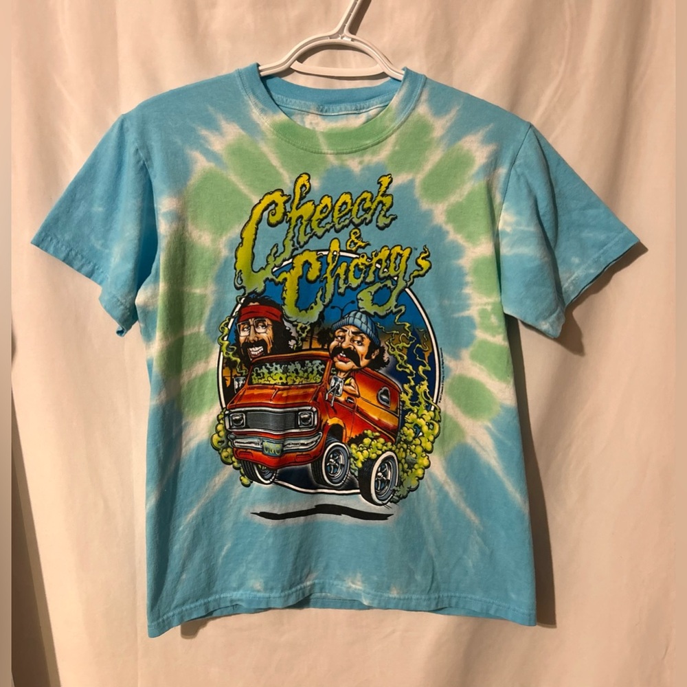 Liquid Blue Tie-Dye Cheech & Chong Graphic Tee - Blue, Green, Yellow